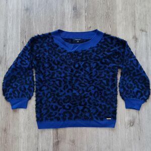 Marc New York sweater women XL blue black animal eyelash texture balloon sleeve